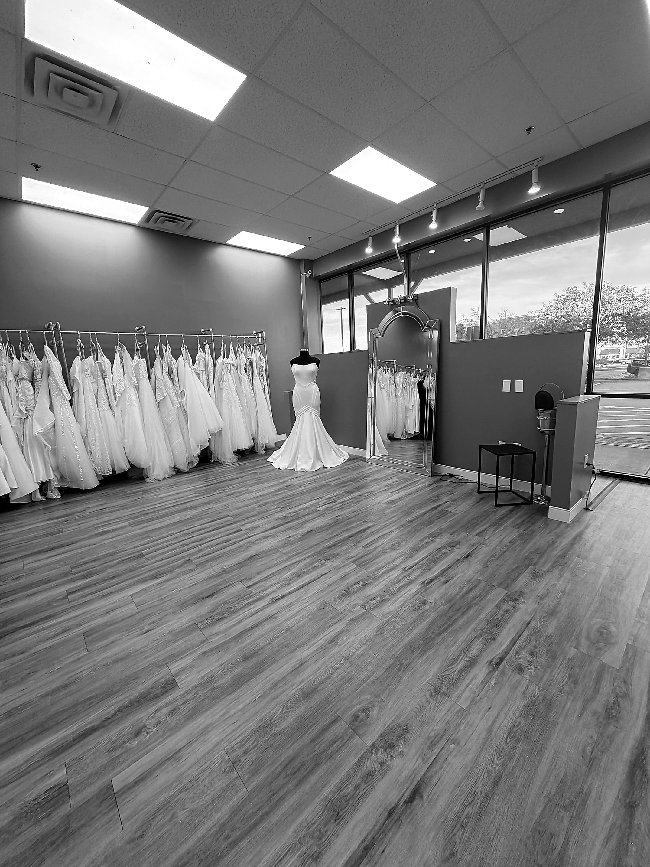 Wedding dress fitting area at Weatherford Bridal Outlet